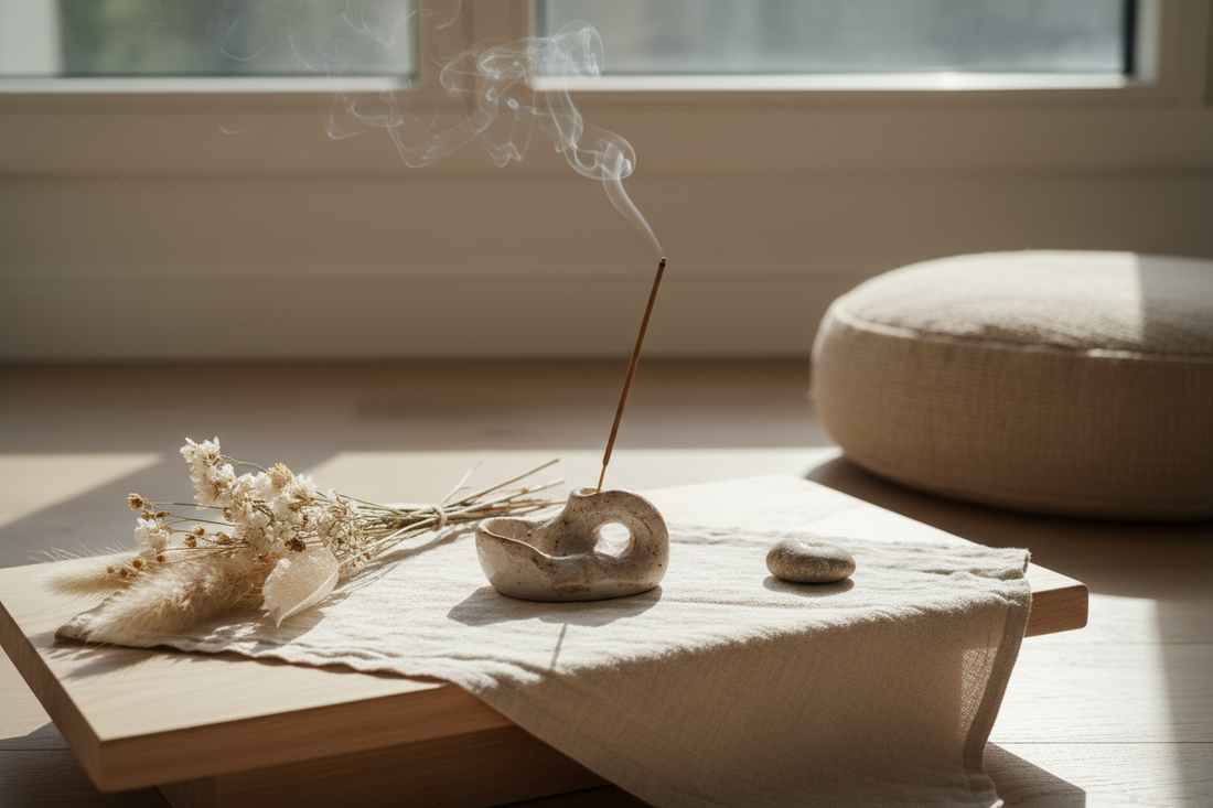 Autel rituel minimaliste avec encens naturel philosophie ENCOSMA