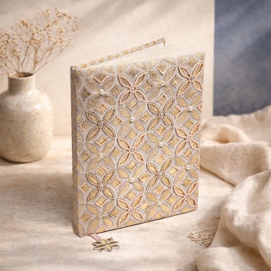 Carnet en Velours Brodé Fleur de Vie - A5 160 Pages