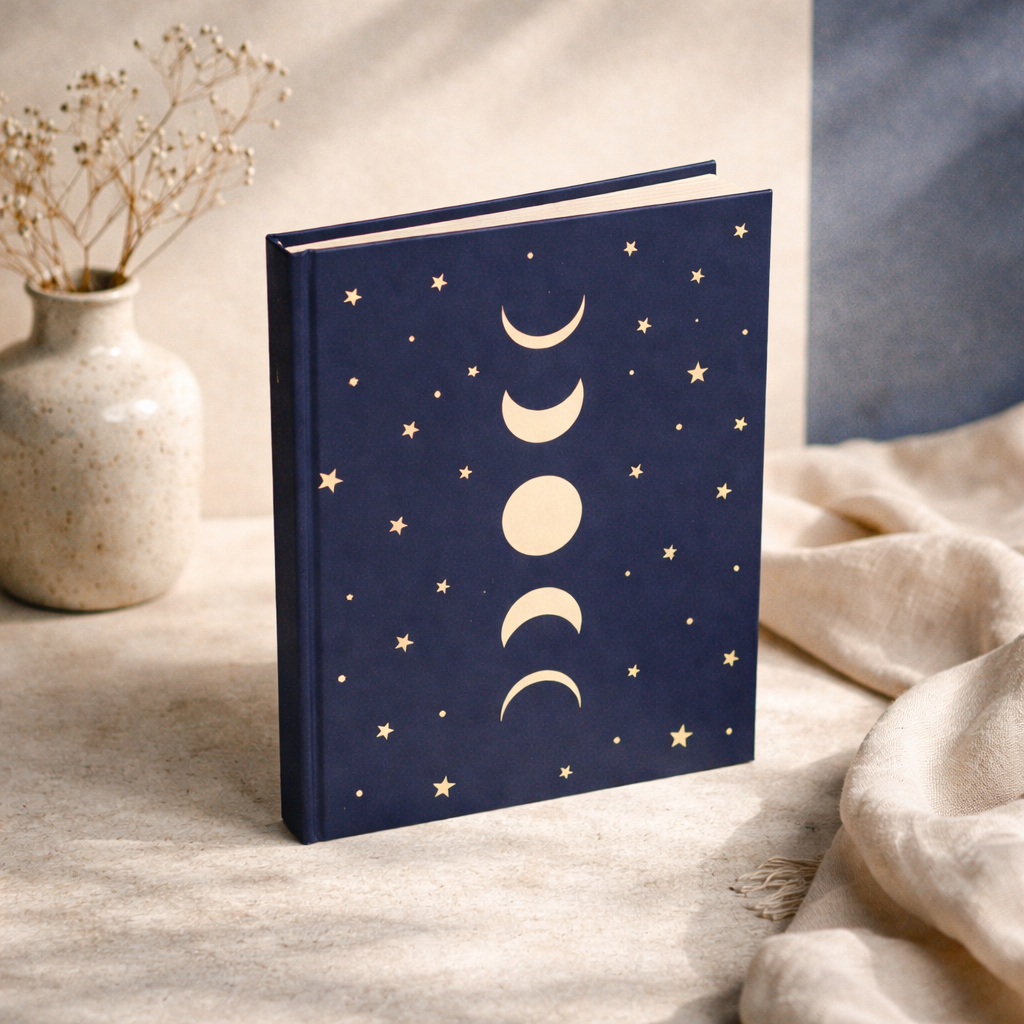 Carnet  Phases de la Lune Bleu Nuit - Pages Blanches Papier Recyclé